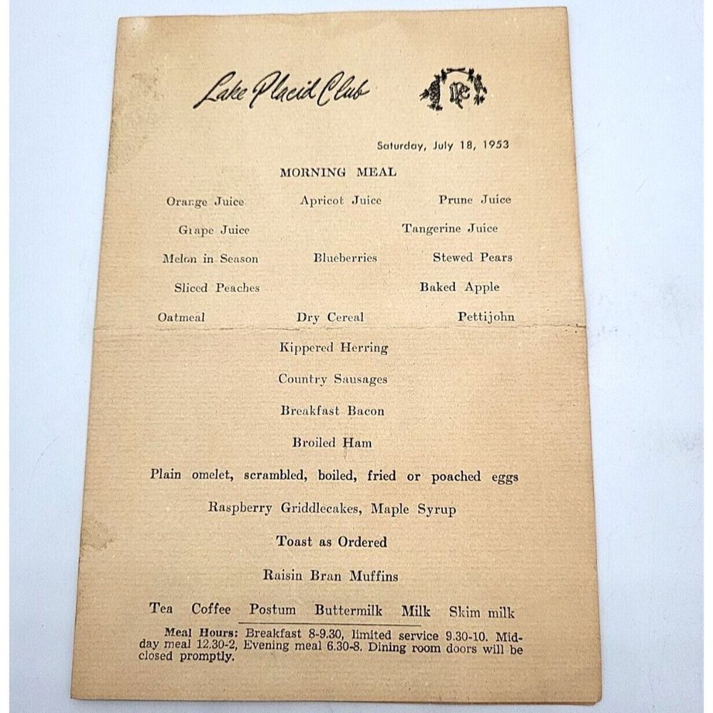 1953 Lake Placid Club Morning Menu an Program of Events New York Tennis Golf